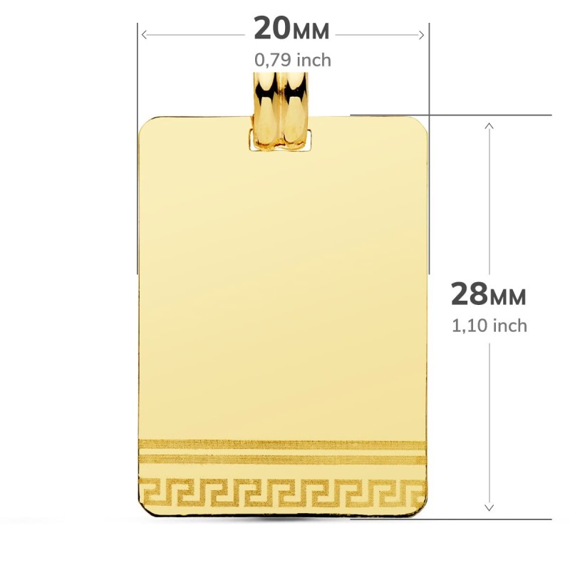 Placa Chapa Laser Greca Oro Amarillo 28X20 Mm oro 18k