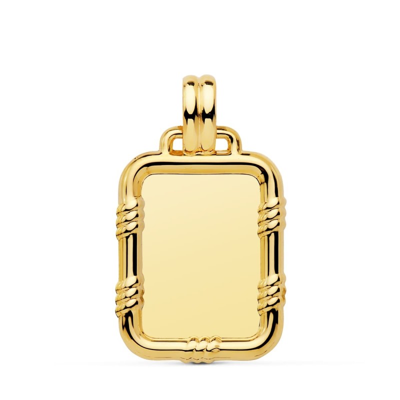 Placa Chapa Lisa Brillo Oro Amarillo Con Borde 26X20 Mm oro 18k