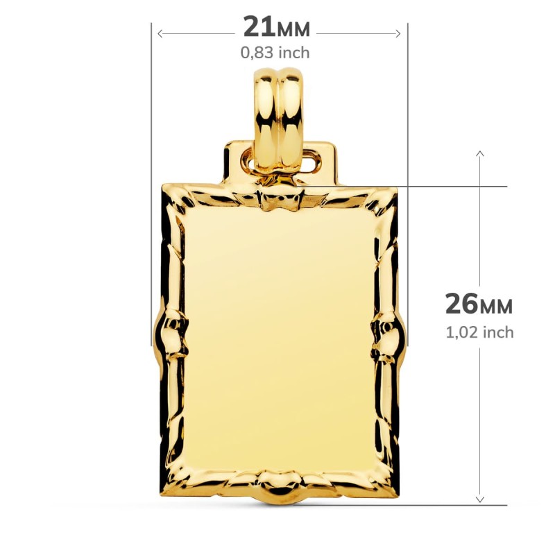 Placa Chapa Oro Amarillo Rectangular En Brillo 26X21 Mm oro 18k
