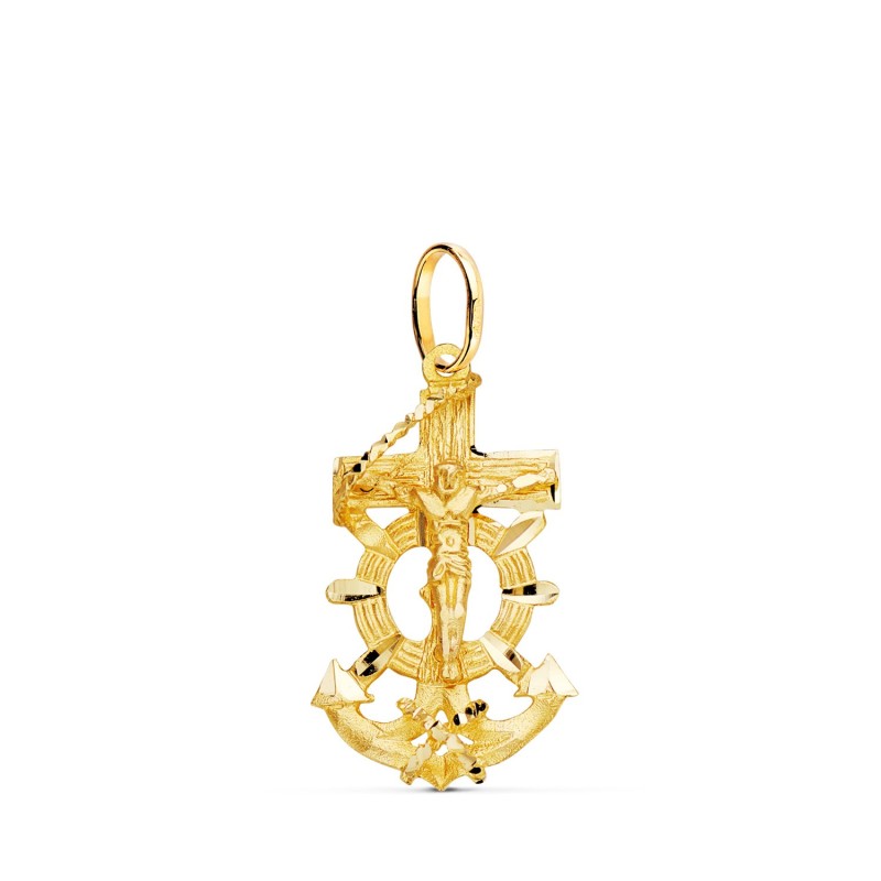 Cruz Marinera Oro Amarillo Con Cristo Tallada 28X16 Mm oro 18k