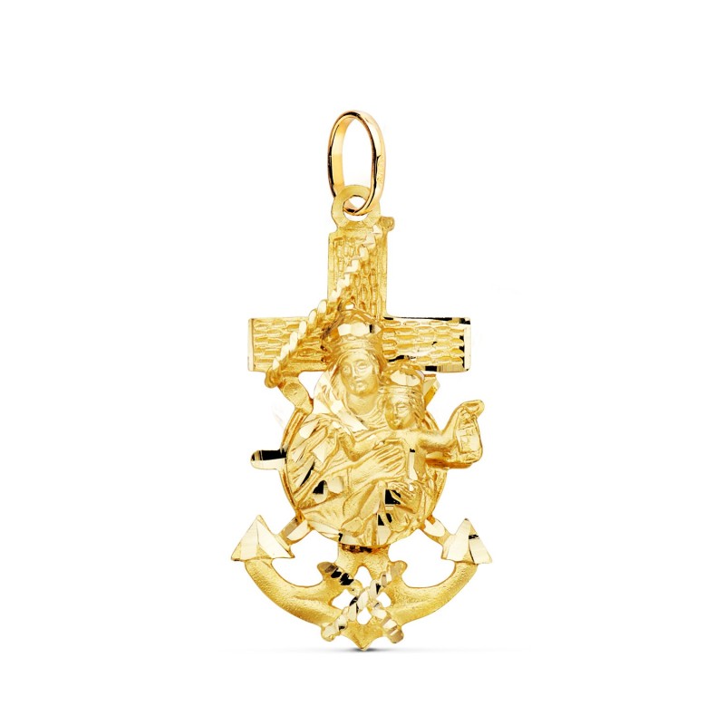 Cruz Marinera Oro Amarillo Virgen Del Carmen Tallada 35X19 Mm oro 18k