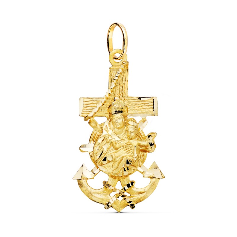 Cruz Marinera Oro Amarillo Virgen Del Carmen Tallada 40X22 Mm oro 18k