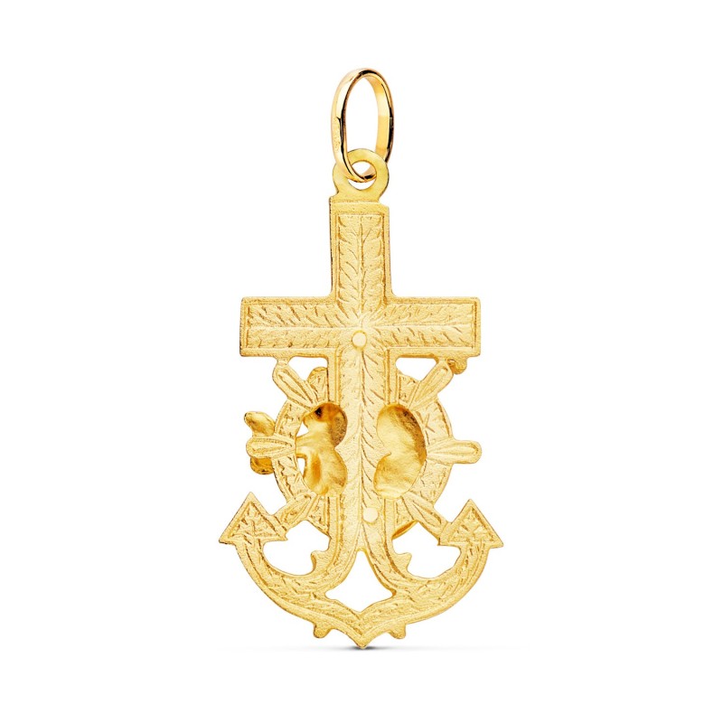 Cruz Marinera Oro Amarillo Virgen Del Carmen Tallada 40X22 Mm oro 18k