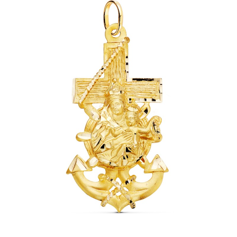 Cruz Marinera Oro Amarillo Virgen Del Carmen Tallada 47X25 Mm oro 18k