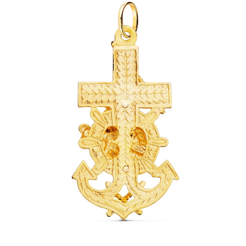 Cruz Marinera Oro Amarillo Virgen Del Carmen Tallada 47X25 Mm oro 18k