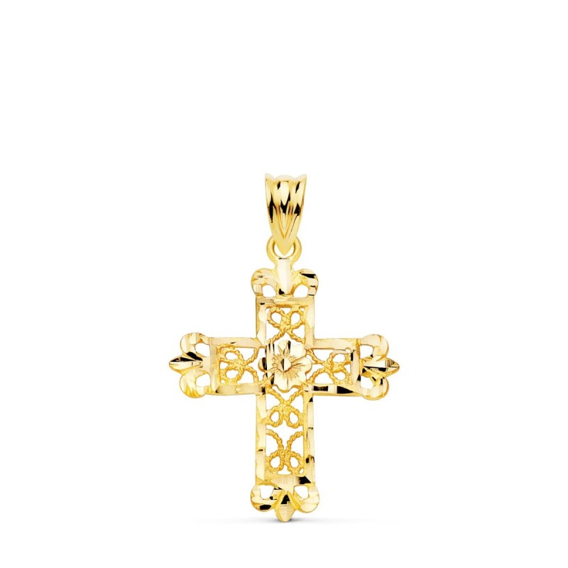 Cruz Oro Amarillo Filigrana Bordes Tallados. 27X22 Mm oro 18k