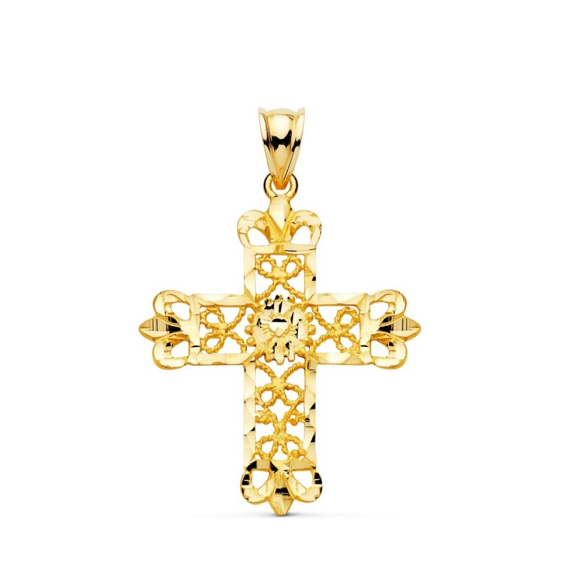 Cruz Oro Amarillo Filigrana Bordes Tallados. 35X29 Mm oro 18k