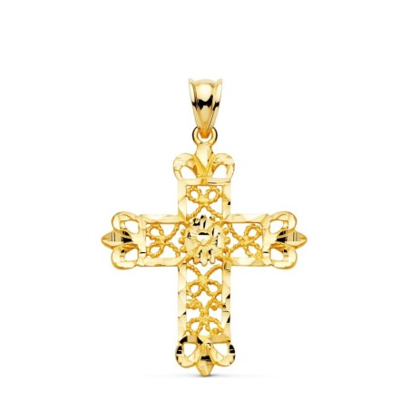 Cruz Oro Amarillo Filigrana Bordes Tallados. 35X29 Mm oro 18k