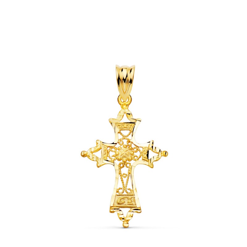 Cruz Oro Amarillo Filigrana Bordes Tallados. 30X20 Mm oro 18k