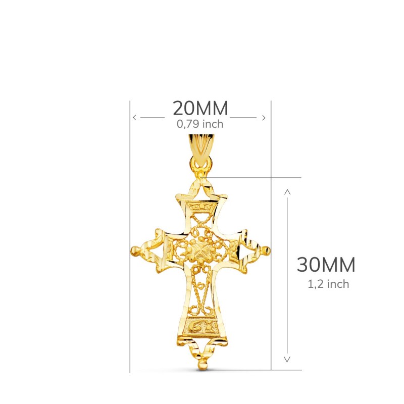 Cruz Oro Amarillo Filigrana Bordes Tallados. 30X20 Mm oro 18k