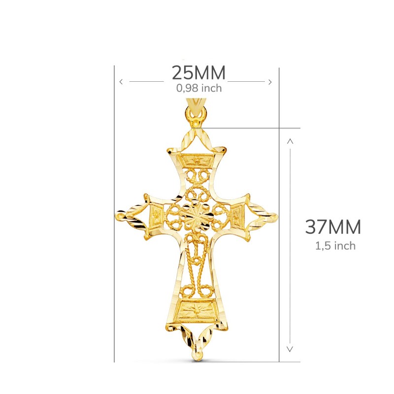 Cruz Oro Amarillo Filigrana Bordes Tallados. 37X25 Mm oro 18k