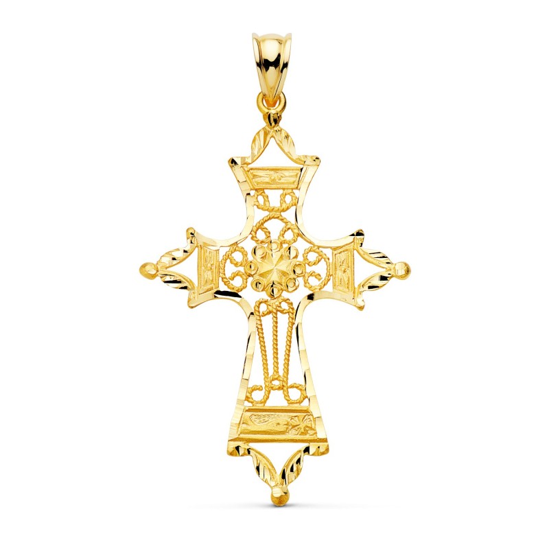 Cruz Oro Amarillo Filigrana Bordes Tallados. 46X30 Mm oro 18k