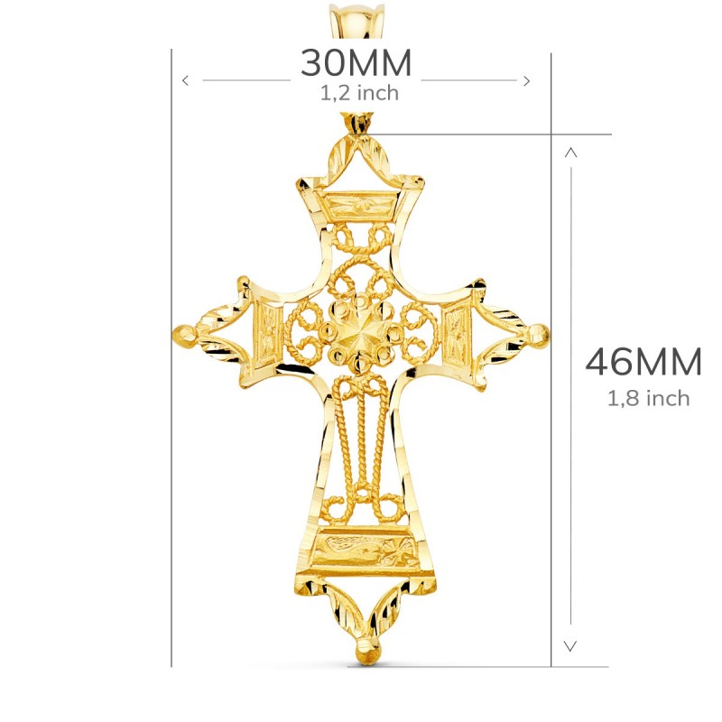 Cruz Oro Amarillo Filigrana Bordes Tallados. 46X30 Mm oro 18k
