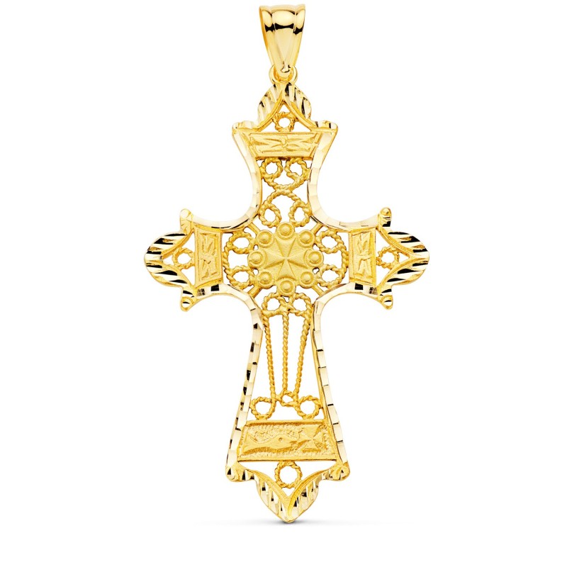 Cruz Oro Amarillo Filigrana Bordes Tallados. 60X37 Mm oro 18k