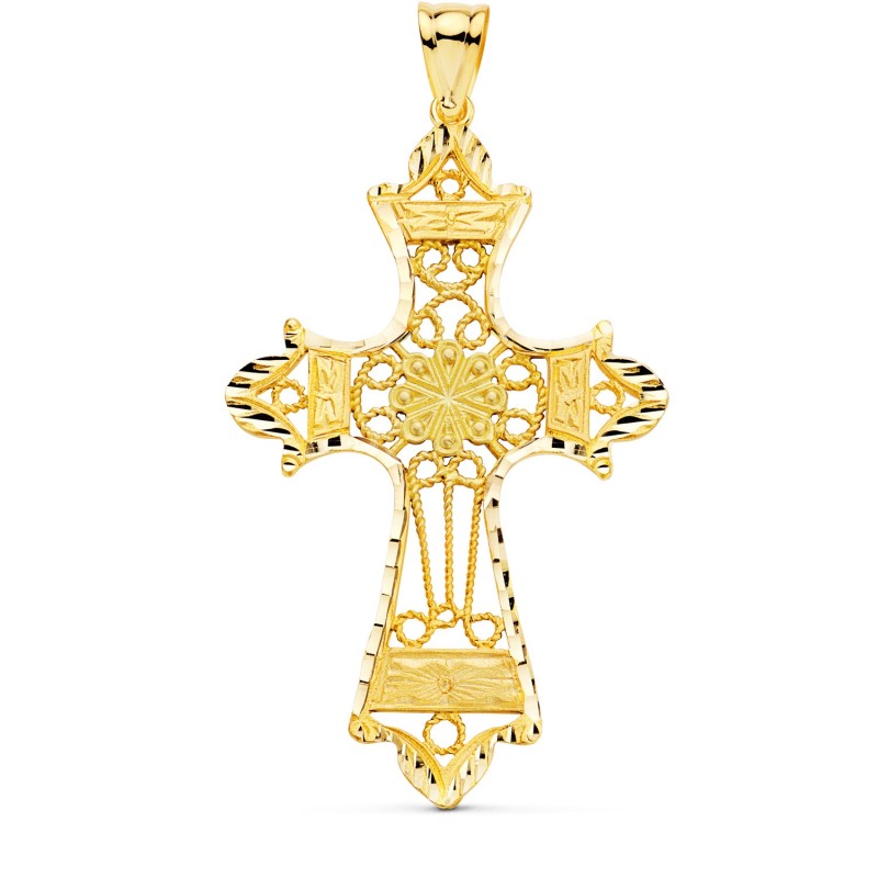 Cruz Oro Amarillo Filigrana Bordes Tallados. 60X37 Mm oro 18k