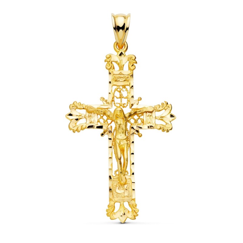 Cruz Oro Amarillo Filigrana Con Cristo Tallada 42X27 Mm oro 18k