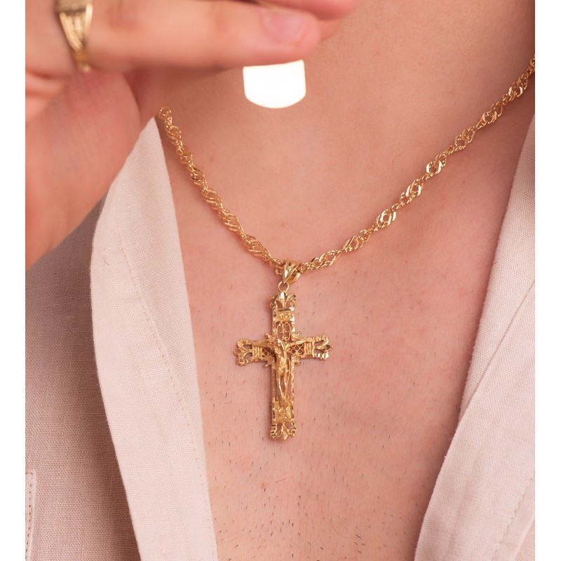 Cruz Oro Amarillo Filigrana Con Cristo Tallada 42X27 Mm oro 18k