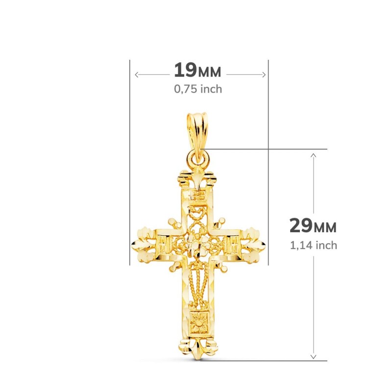 Cruz Oro Amarillo Filigrana Bordes Tallados. 29X19 Mm oro 18k