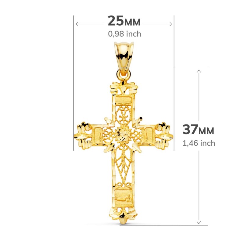 Cruz Oro Amarillo Filigrana Bordes Tallados. 37X25 Mm oro 18k