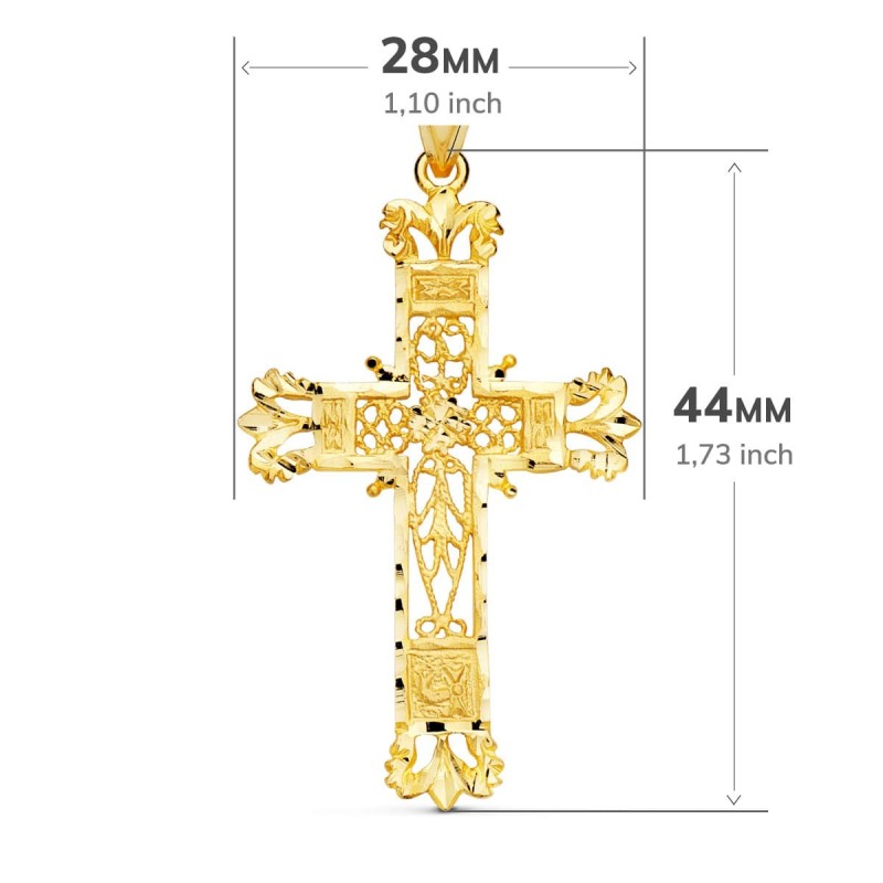 Cruz Oro Amarillo Filigrana Bordes Tallados. 44X28 Mm oro 18k