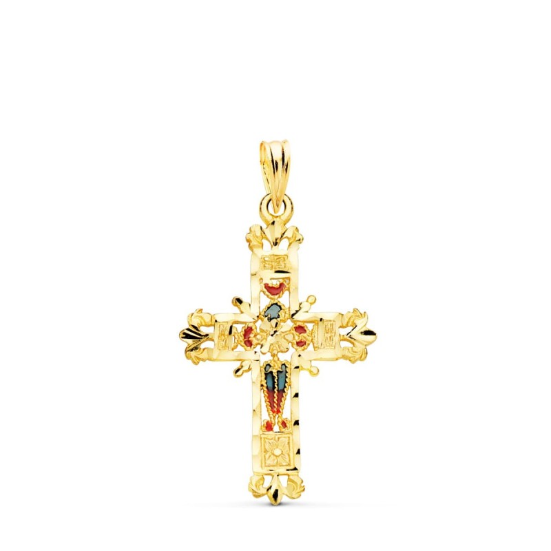 Cruz Oro Amarillo Vidriera Catedral Bordes Tallados. 30X20 Mm oro 18k