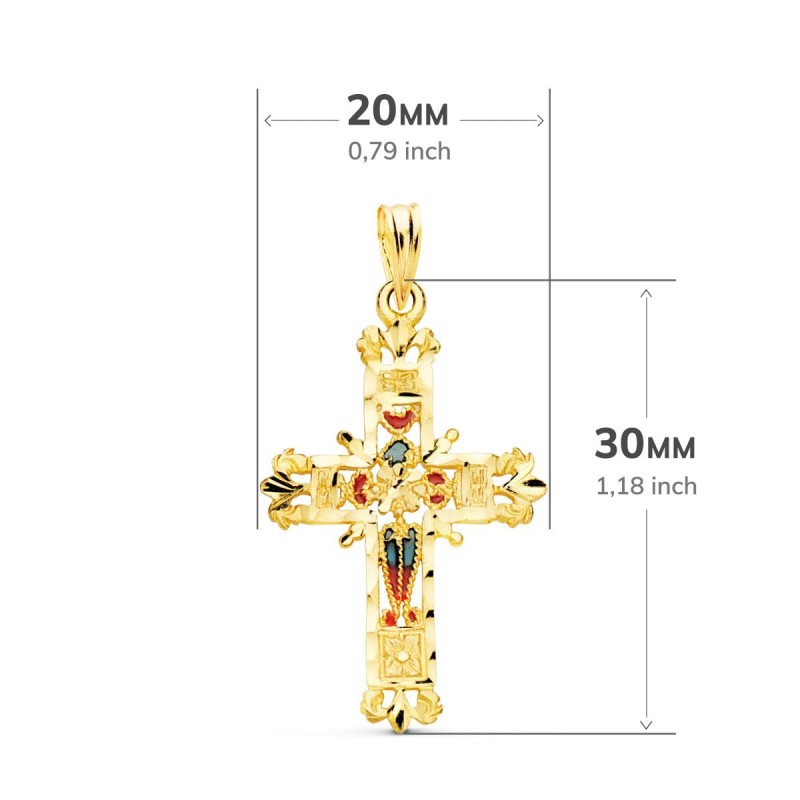 Cruz Oro Amarillo Vidriera Catedral Bordes Tallados. 30X20 Mm oro 18k