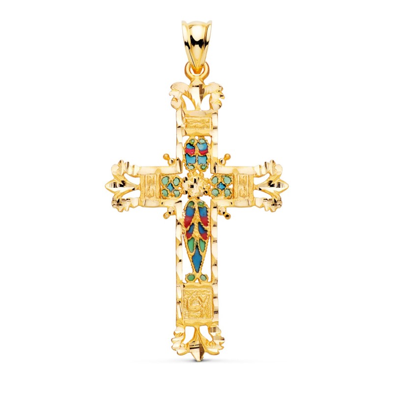 Cruz Oro Amarillo Vidriera Catedral Bordes Tallados. 44X28 Mm oro 18k