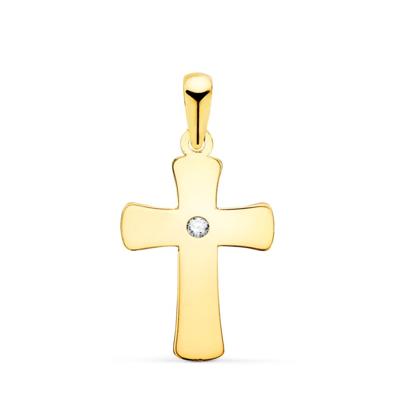 Cruz Oro Amarillo Lisa En Brillo Con Circonita 20 X 12 Mm oro 18k