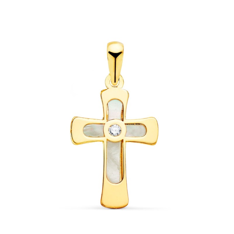 Cruz Oro Amarillo Con Nacar Y Circonita 20 X 12 Mm oro 18k