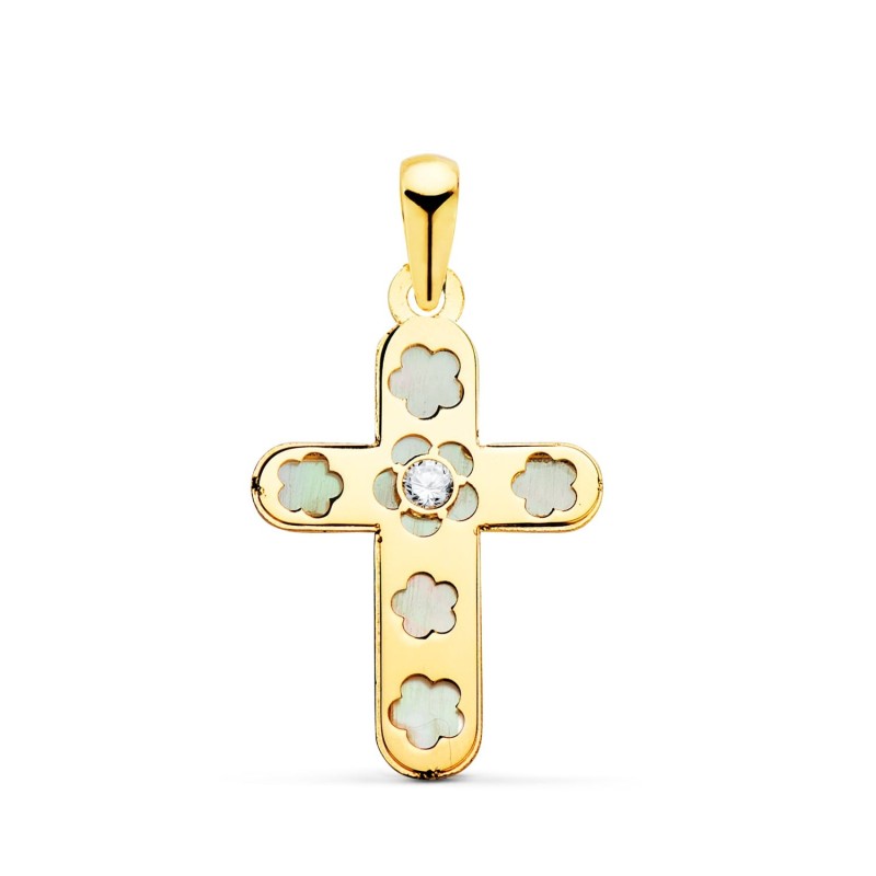 Cruz Oro Amarillo Con Nacar Y Circonita 20 X 13 Mm oro 18k