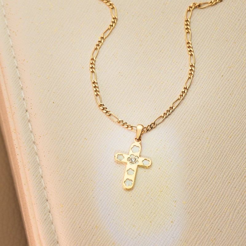 Cruz Oro Amarillo Con Nacar Y Circonita 20 X 13 Mm oro 18k