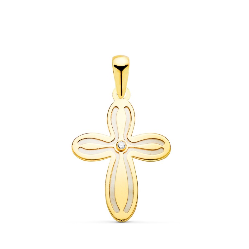 Cruz Oro Amarillo Con Nacar Y Circonita 20 X 14 Mm oro 18k