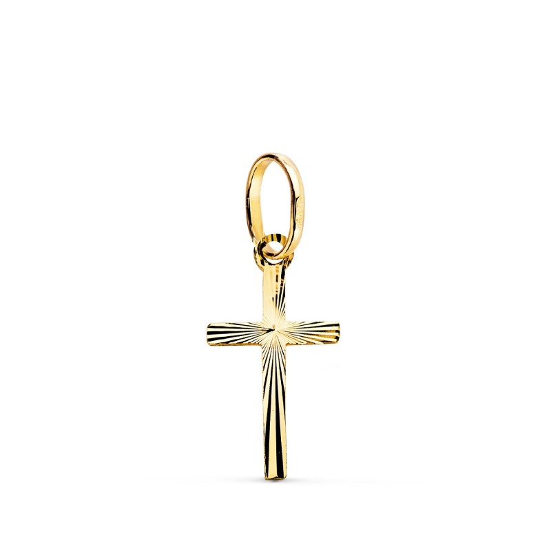 Cruz Oro Amarillo Mini Tallada. Medida: 16 X 8 Mm. Grosor: 0,5 Mm oro 18k