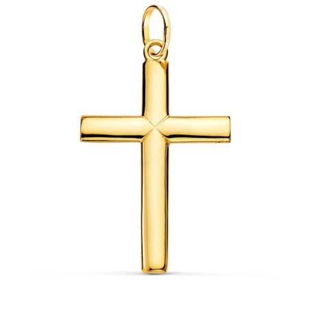Cruz Oro Amarillo Lisa Maciza Medio Palo Redondo Brillo 38 X 24 Mm oro 18k