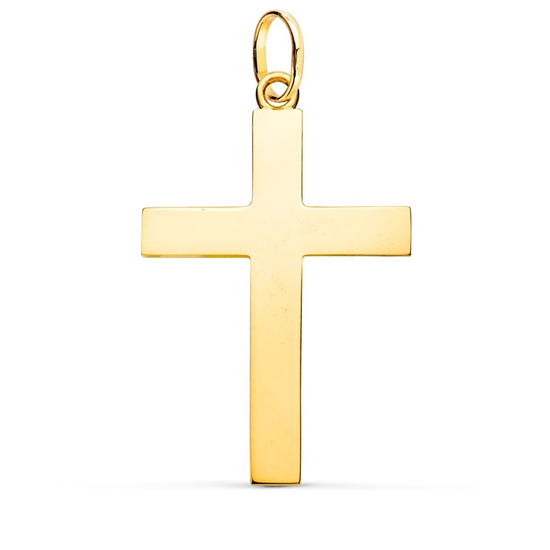 Cruz Oro Amarillo Lisa Maciza Palo Rectangular Brillo 38 X 24 Mm oro 18k