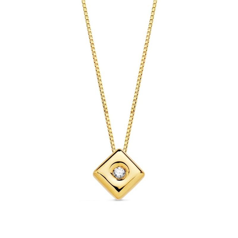 Gargantilla Oro Amarillo Chaton Rombo 4,5 Mm Diamante Laboratorio 0,015 Qts. G-Vs2 Cadena 42Cm oro 18k