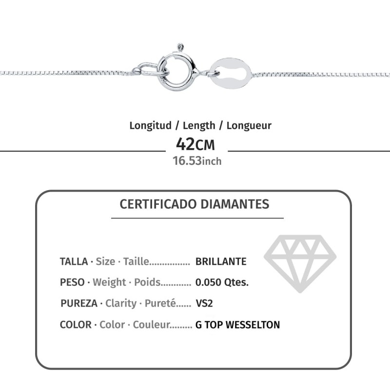Gargantilla Oro Blanco Rombo 6Mm. Diamante Laboratorio 0,050 Qts. G-Vs2. Cadena 42Cm oro 18k