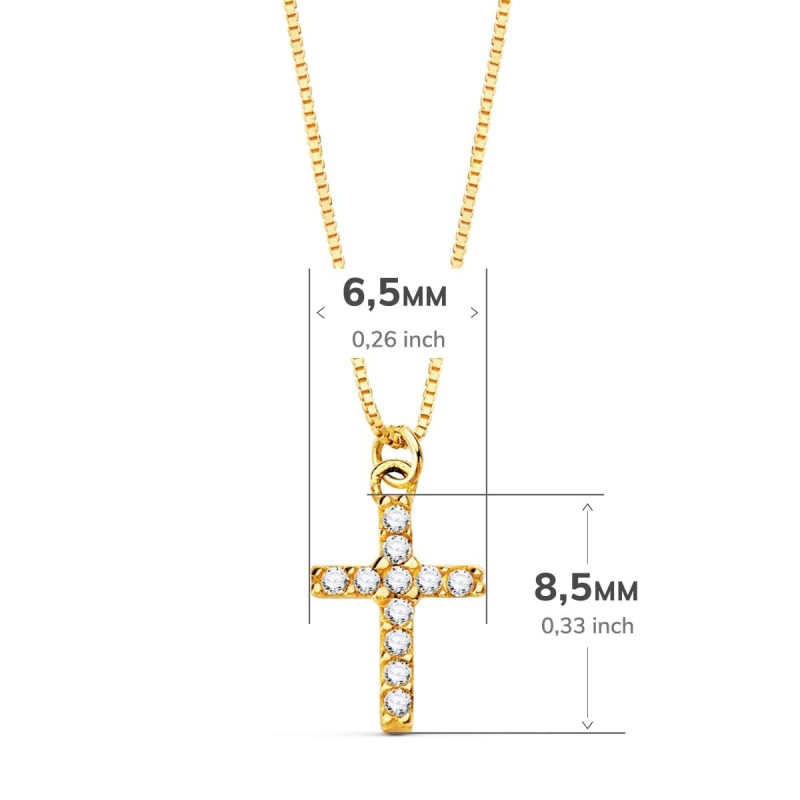 Collar Oro Amarillo Cruz 8,5X 6,5 Mm 11 Diamantes Laboratorio 0,050 Qt.Cadena Veneciana 45Cm G-Vs2 oro 18k