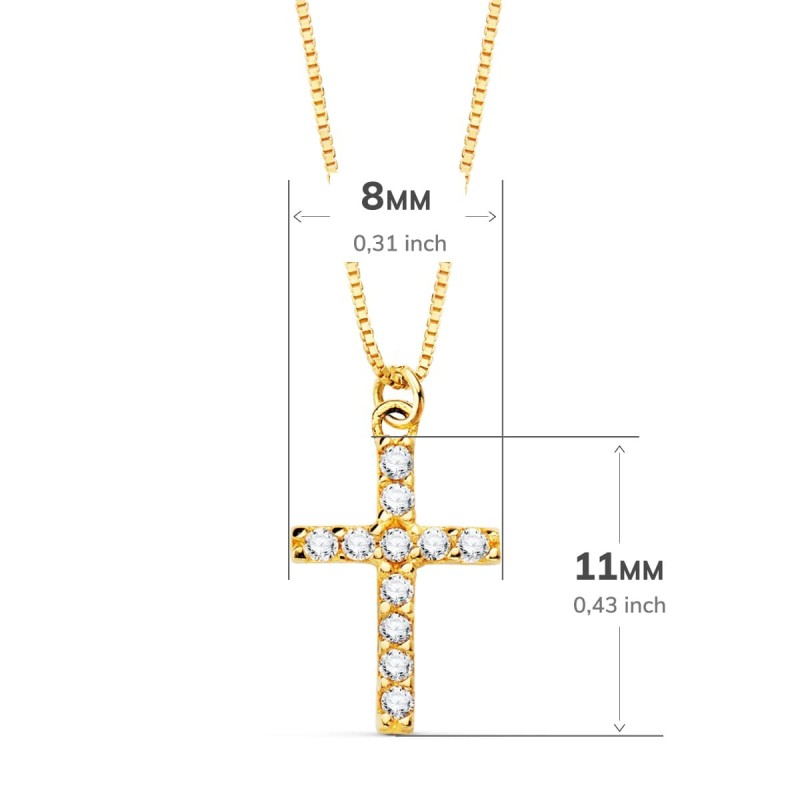 Collar Oro Amarillo Cruz 11X8 Mm 11 Diamantes Laboratorio 0,090 Qt. Cadena Veneciana 45Cm G-Vs2 oro 18k