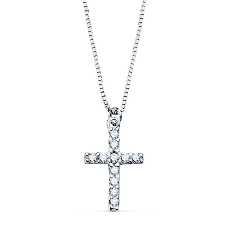 Collar Oro Blanco Cruz 11X8 Mm 11 Diamantes Laboratorio 0,09 Qt. Cadena Veneciana 45Cm G-Vs2 oro 18k