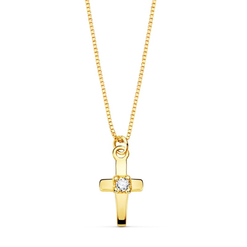 Collar Oro Amarillo Cruz 8X4.5Mm1 Diamante Laboratorio 0,015Qt. Cadena Veneciana 45Cm G-Vs2 oro 18k