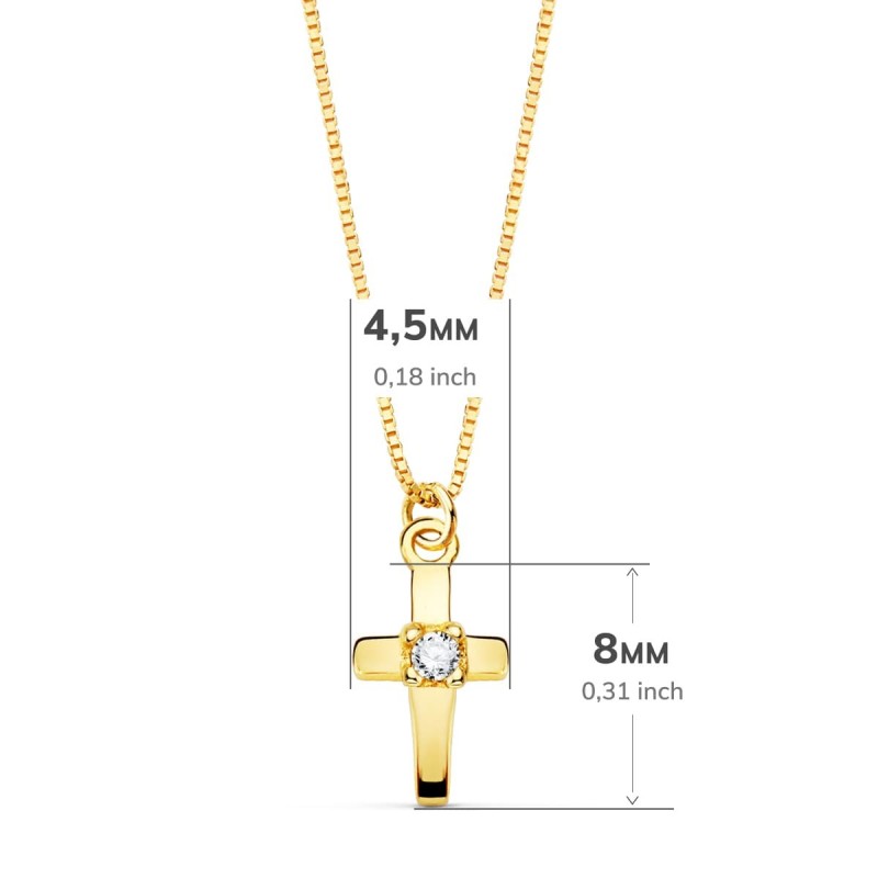 Collar Oro Amarillo Cruz 8X4.5Mm1 Diamante Laboratorio 0,015Qt. Cadena Veneciana 45Cm G-Vs2 oro 18k