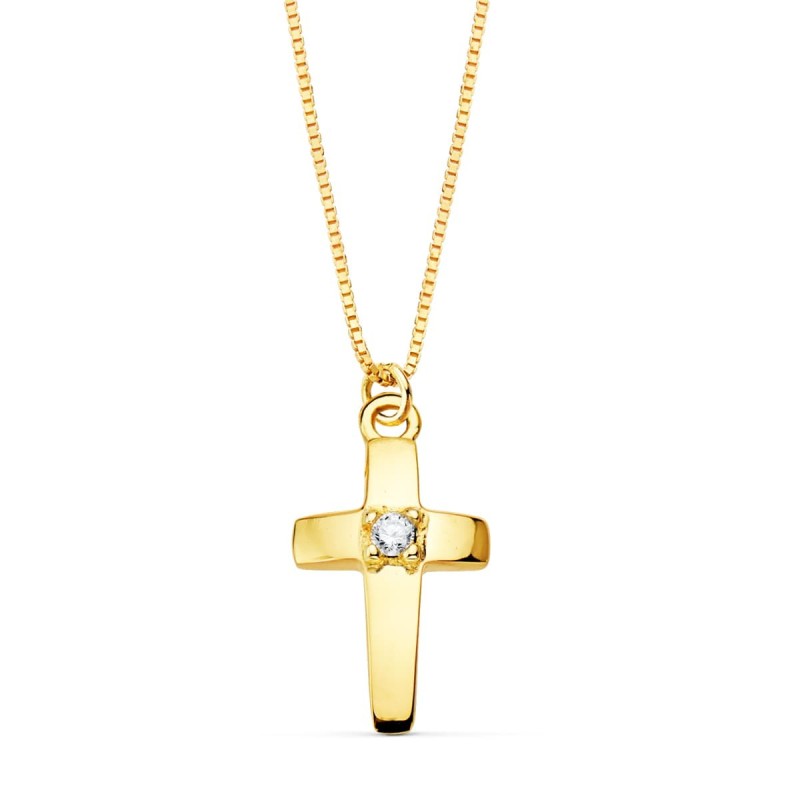 Collar Oro Amarillo Cruz 12X7 Mm 1 Diamante Laboratorio 0,015 Qt. Cadena Veneciana 45Cm G-Vs2 oro 18k