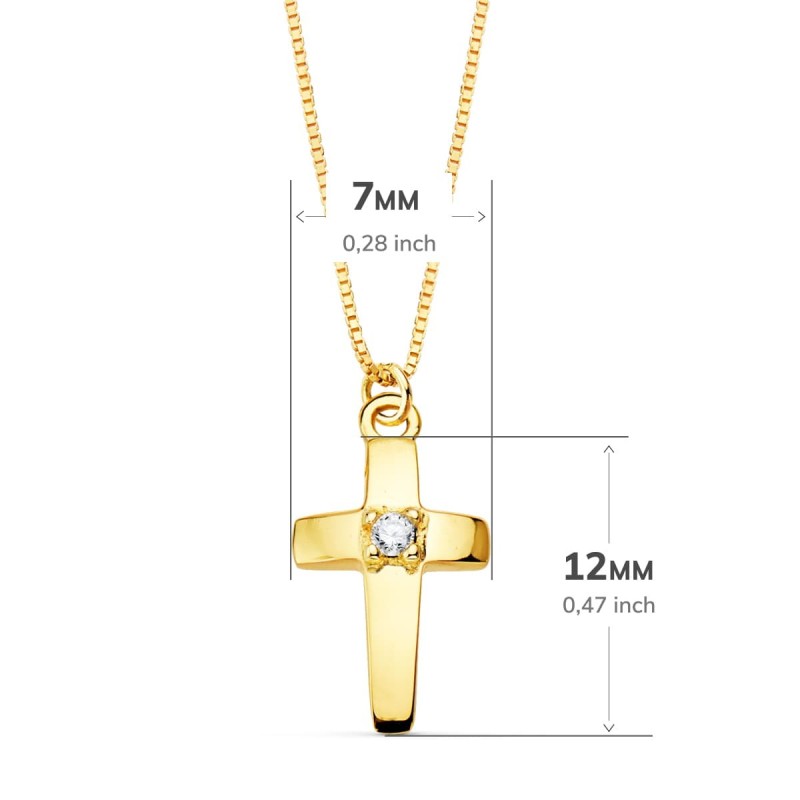 Collar Oro Amarillo Cruz 12X7 Mm 1 Diamante Laboratorio 0,015 Qt. Cadena Veneciana 45Cm G-Vs2 oro 18k