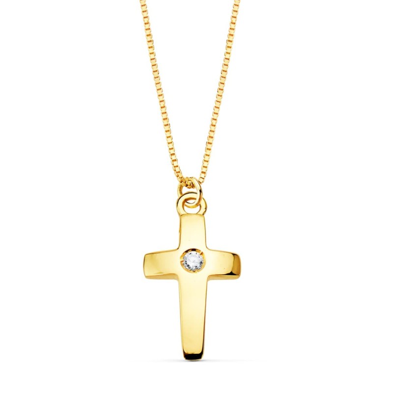 Collar Oro Amarillo Cruz 11X7 Mm 1 Diamante Laboratorio 0,015 Qt. Cadena Veneciana 45Cm G-Vs2 oro 18k