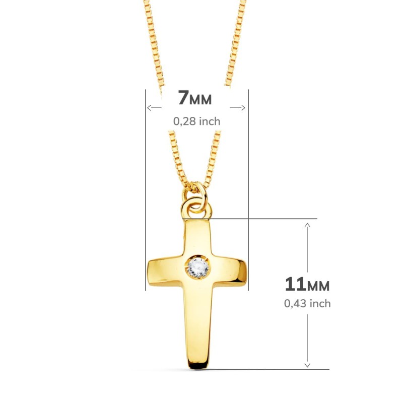 Collar Oro Amarillo Cruz 11X7 Mm 1 Diamante Laboratorio 0,015 Qt. Cadena Veneciana 45Cm G-Vs2 oro 18k