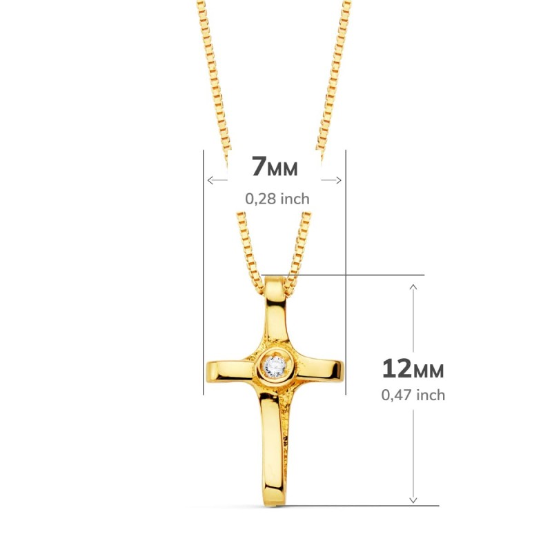 Collar Oro Amarillo Cruz 12X7 Mm 1 Diamante Laboratorio 0,010 Qt.Cadena Veneciana 45Cm G-Vs2 oro 18k