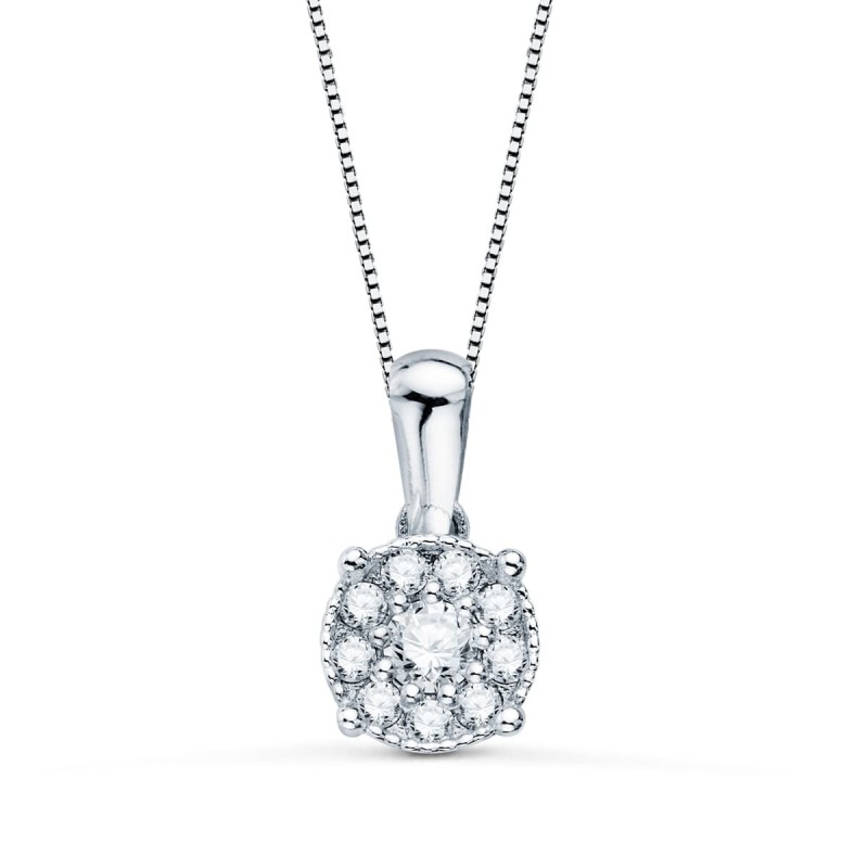 Collar Oro Blanco Diamantes Laboratorio 6.5 Mm0,182 Qts Cadena 42-3 Cm Vs2-G oro 18k