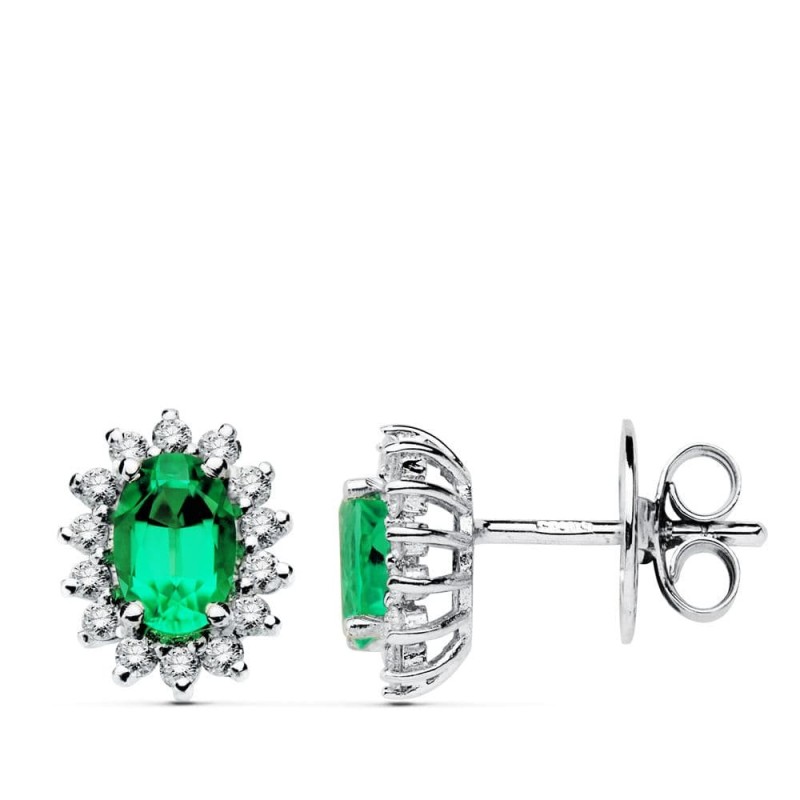 Pendientes O.Blanco 28 Diam. Labor. Y Esmeralda Recrist. 6X4 Mm 0,78 Qts 0,28 Qts. Vs2-G Cierre 9,5X8 Mm oro 18k