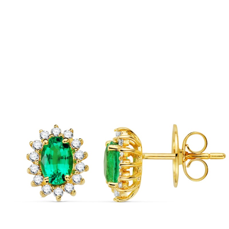 Pendientes O.Amarillo 28 Diam. De Laborat. Y Esmeralda Recrist. 6X4 Mm 0,78 Qt 0,280Qt Vs2-G. 9,5X8 Mm oro 18k